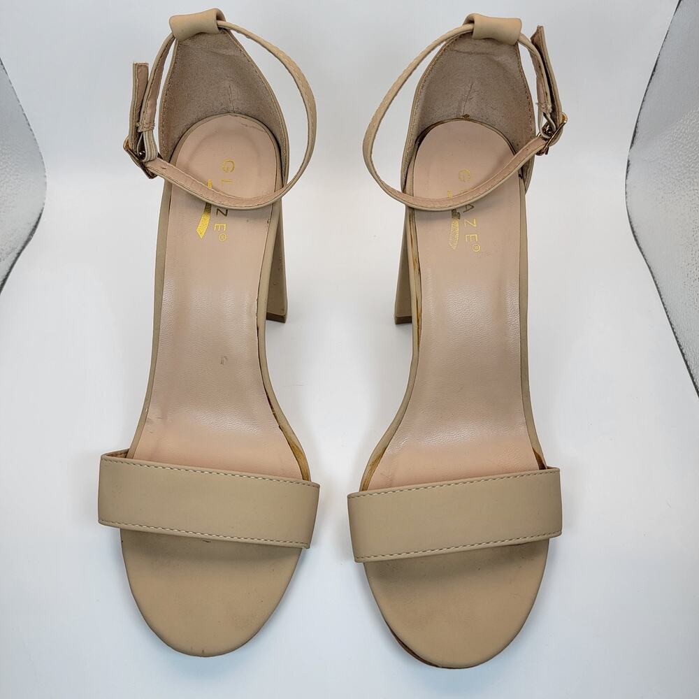 Glaze Lily Heeled Sandals Womens 9 Nude Block Heel Open Toe Ankle Strap